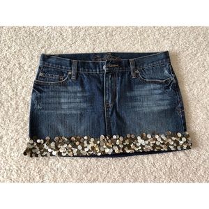 Ezra Fitch shell embellished mini denim jean skirt